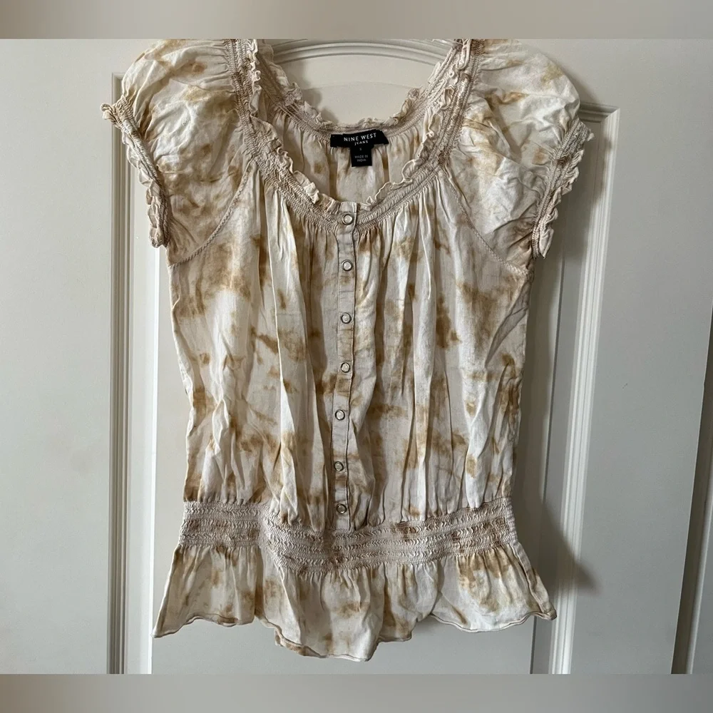 Nine West Jeans Brand Cotton Ruffle Sleeve Spring blouse Women’s Size Small - Picture 7 of 14